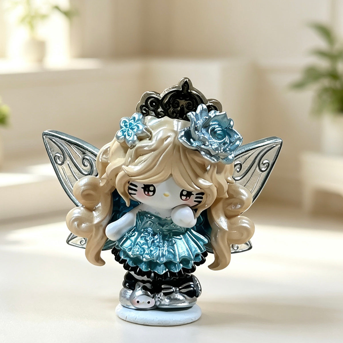 Blue winged blonde-haired decorative doll shown in the product image