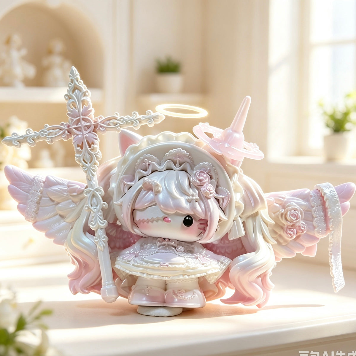 Pink winged decorative doll figure shown in the product image