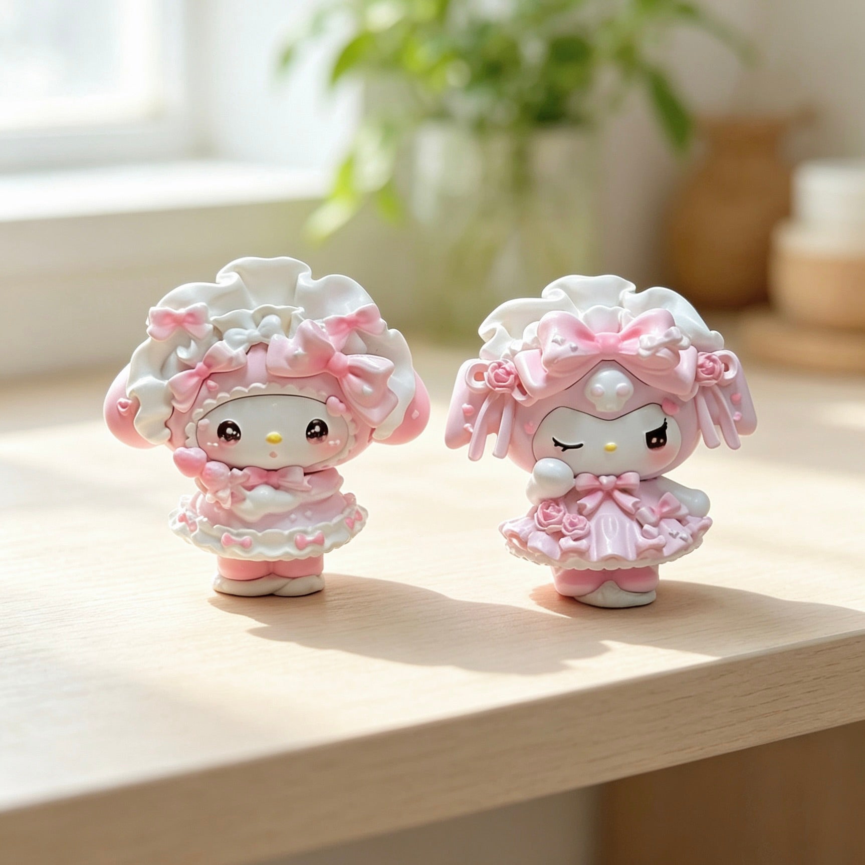 Pink Bunny and Cat Decorative Doll
