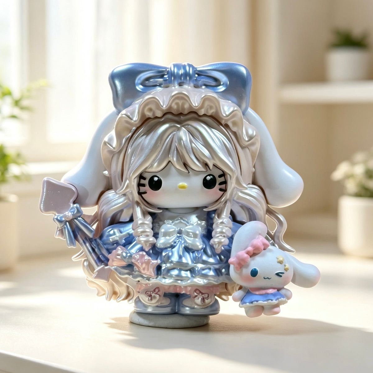 Blue decorative doll with companion figure shown in the product image