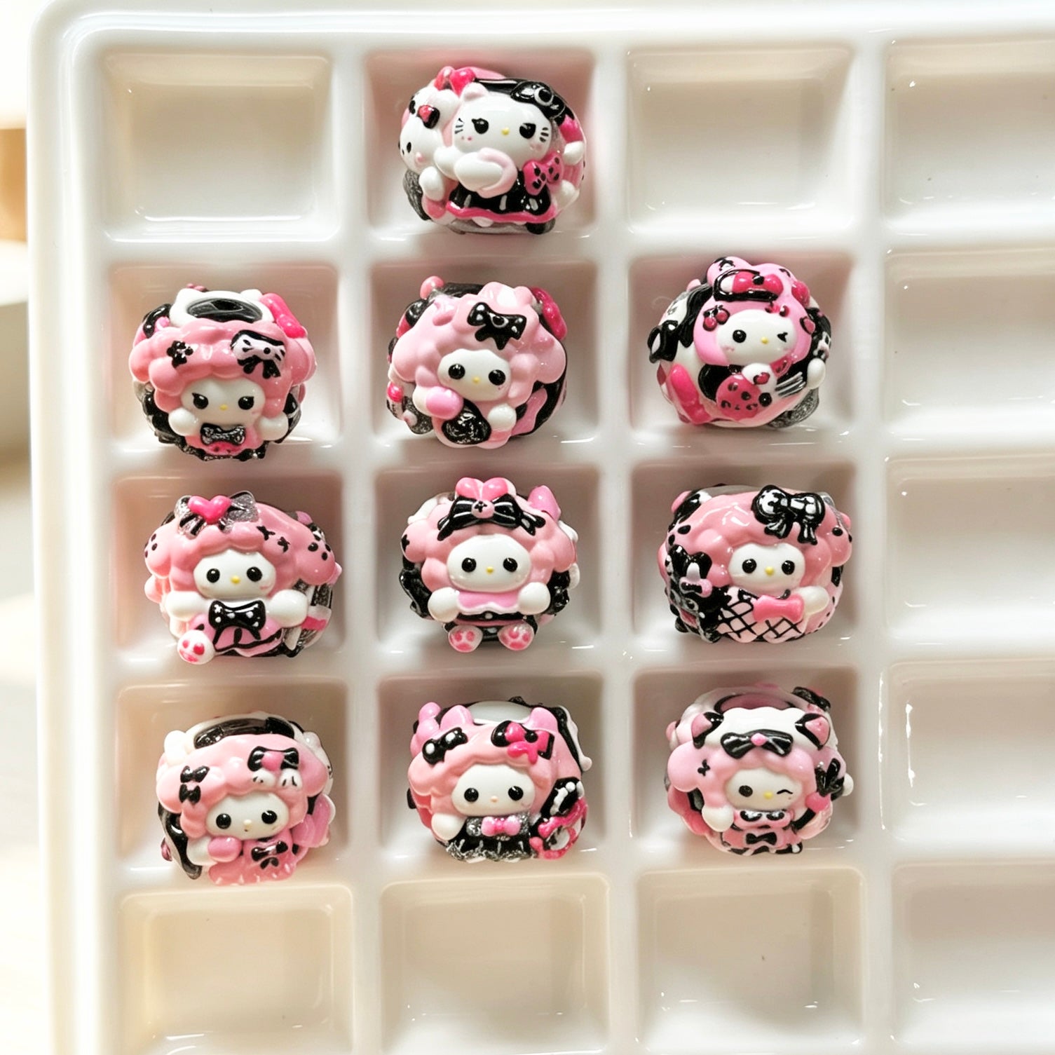 Pink Bunny and Lamb Hand-Painted Beads