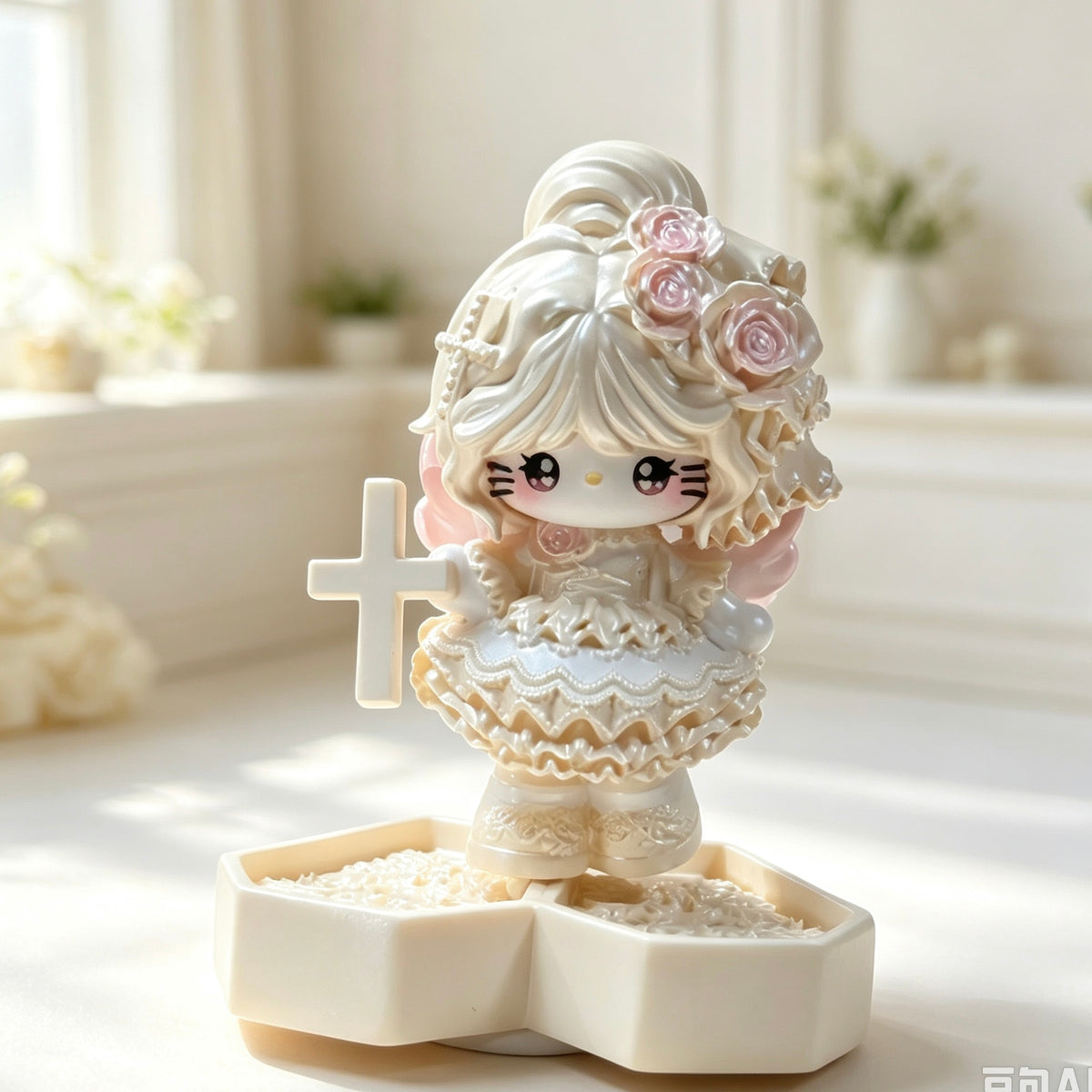 Blonde-haired cross decorative doll shown in the product image