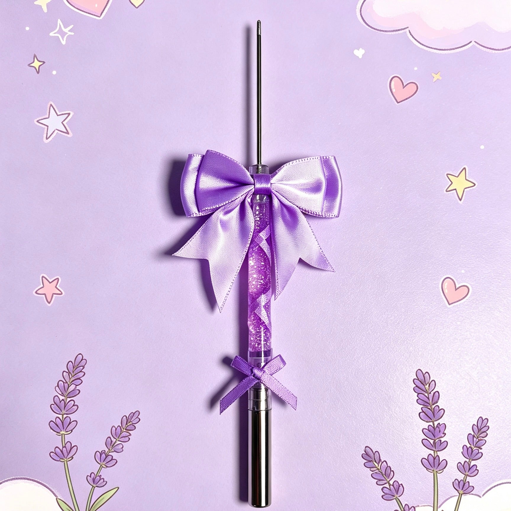 Purple Glitter Bow Ballerina Pen with coordinated bow details