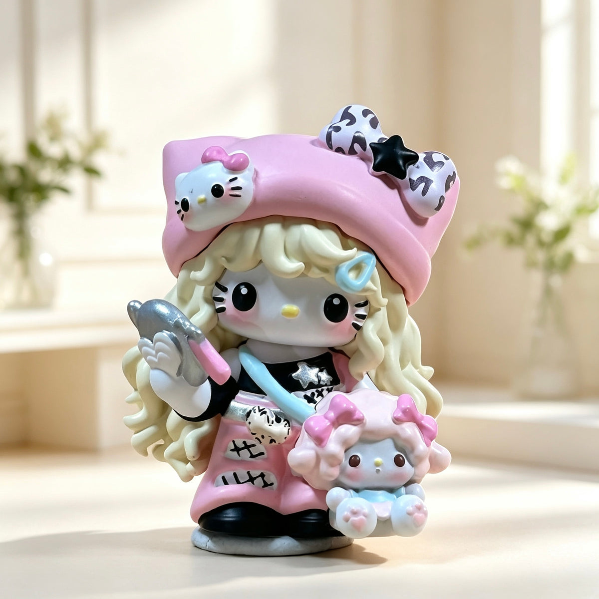 Pink decorative doll with instrument motif shown in the product image