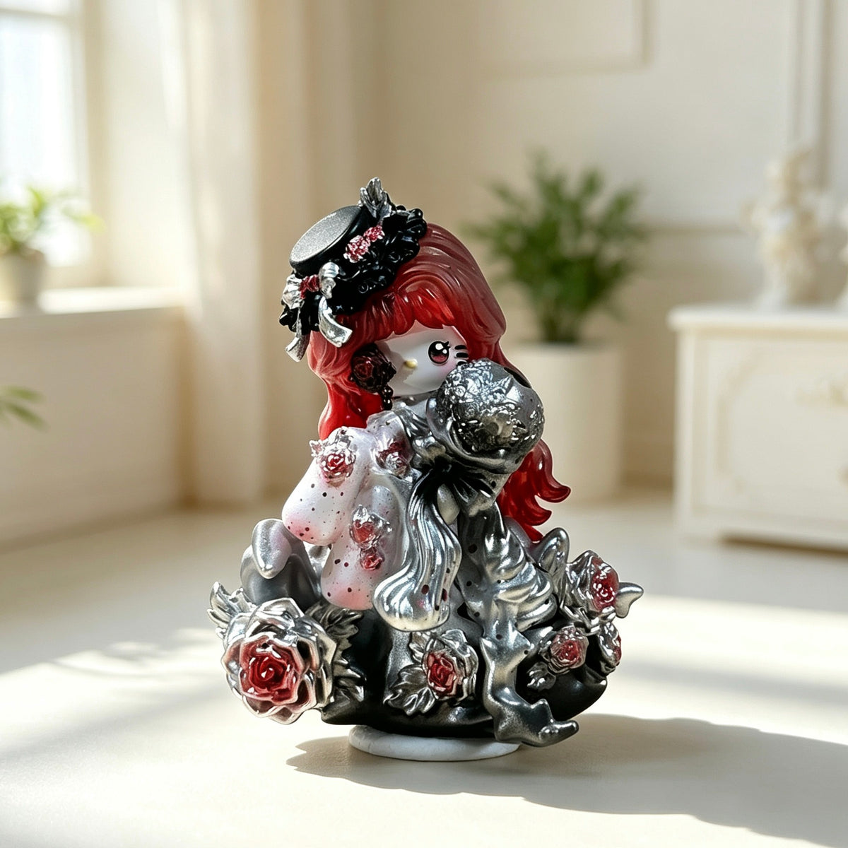 Dark red decorative doll shown in the product image
