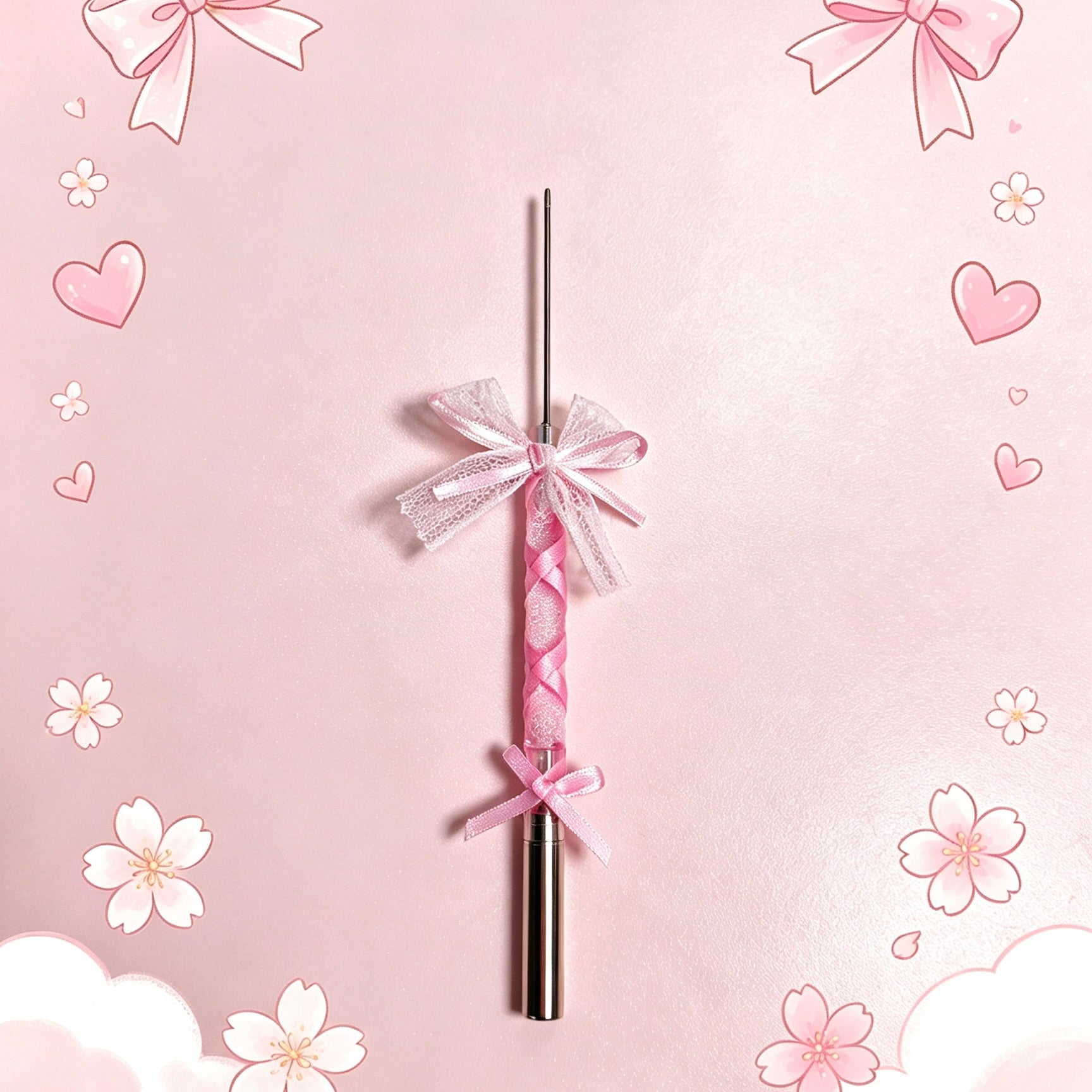 Pink Glitter Lace Bow Ballerina Pen with coordinated bow details