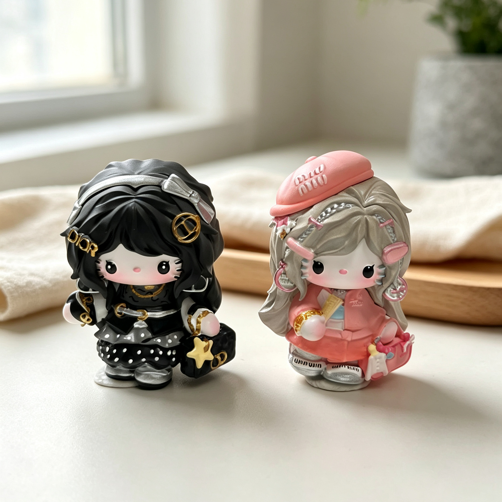 Black and pink fashion girl decorative dolls